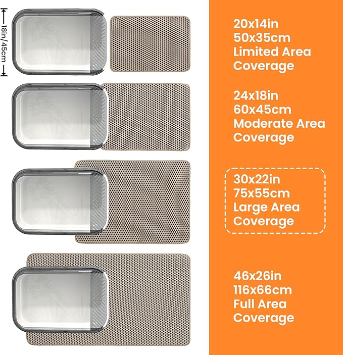 Extra Large Cat Litter Mat, 30x22 Inches Honeycomb Double Layer Cat Litter Trapping Mat, Non Slip Waterproof Urine Proof Large Kitty Litter Box Mat for Floor, Kitten Supplies, XL, Beige