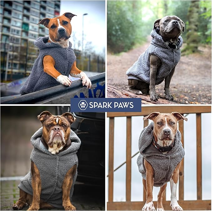 Spark Paws Teddy Dog Sweater, Sherpa Jacket Vest with Warm Fleece Lining, Winter Coat Suitable for Small Medium Large XL XXL Breeds - Grey - XL