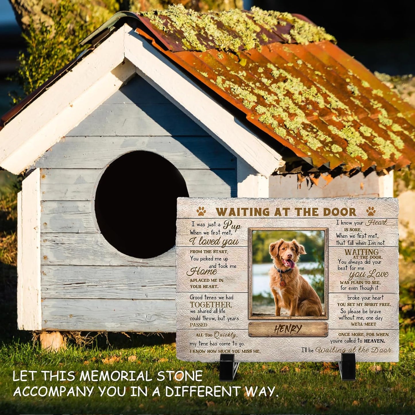 Dog Memorial Gifts for Loss of Dog or Cat, Personalized Dog Memorial Stone with Photo Name for Remembrance Cat Passing Gift for Pet Lovers (3.9INCH * 5.9INCH, style3)