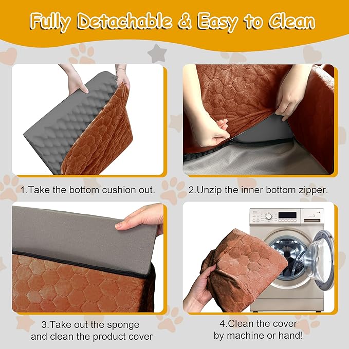 Dog Car Seat for Small/Medium Dogs, Memory Foam Dog Booster Seat, Travel Safety Per Car Seat with Washable Removable Cover, Storage Pockets for Dogs up to 35 lbs (Black/Red Brown, Small)