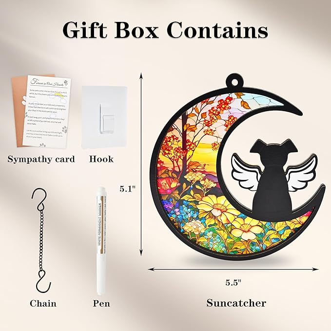 Dog Memorial Gifts for Loss of Dog, 2-Layer DIY Dog Angel Memorial Suncatcher with Sympathy Card, Pet Memorial Gifts for Dogs, Pet Passing Away Remembrance Gift (Sunflower)