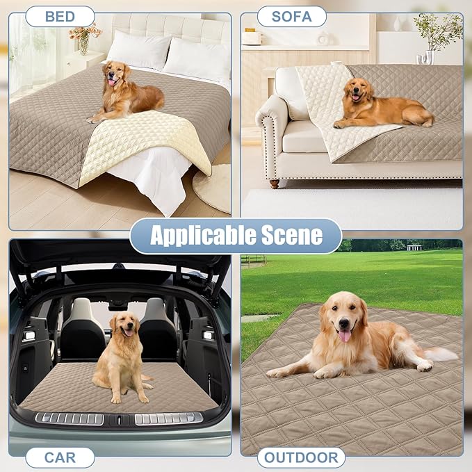 Smiry Waterproof Dog Bed Cover Pet Blanket, Soft Washable Dog Blanket for Furniture Bed Couch Sofa Reversible, Checkered (82"x120", Taupe/Beige)