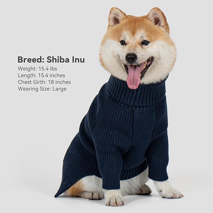 cyeollo Dog Sweaters for Medium Dogs Boy, Stretchy Warm Turtleneck Doggy Clothes for Fall Winter, Thermal Knit Pet Apparel with Sleeves, Navy XL