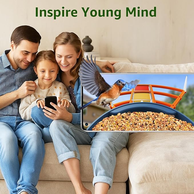 PeckCamĀ® Smart Bird Feeder with Camera 2K HD Auto Detect & Notify, AI Identify 10000+ Birds Camera with Solar Panel 5 Perch Attachments Wireless Outdoor Birdwatching Gift for Birds Lover, Orange