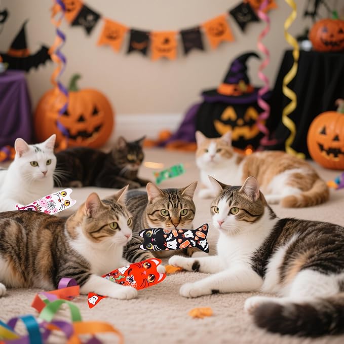 Halloween Catnip Toys for Adult Cats Large Indoor Cat Plush Toys with Crinkle Kitten Kicker Chew Toy 6 Pcs