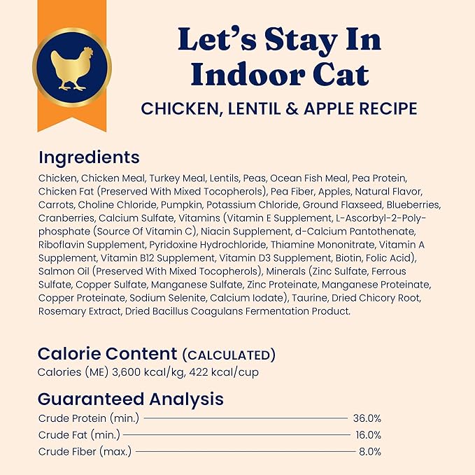 Solid Gold Indoor Dry Cat Food - Grain Free & Gluten Free - Chicken Cat Food Dry Kibble for Indoor Cats w/Probiotics & Fiber for Gut Health - Sensitive Stomach & Hairball Support for Adult Cats - 3LB