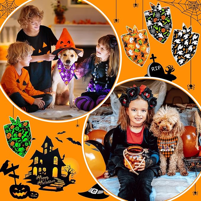 30 Pcs Halloween Dog Bandanas Bulk Adjustable Dog Scarves Bibs Pumpkin Bat Ghost Puppy Bandanas Pet Neckerchief Washable Holiday Halloween Bandanas for Small Medium Large Dog Pet Grooming Accessories
