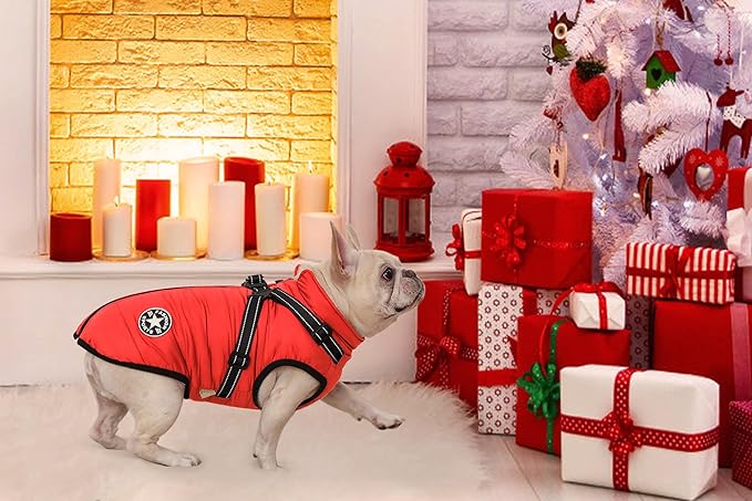 Aiboria Dog Jacket Coat Windproof Warm Pet Fleece Vest Dogs Sweater Padded Vest with Chest Strap Harness Red 4XL