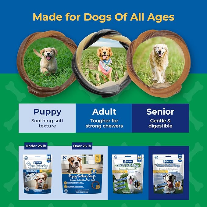 N-Bone Puppy Teething Rings Grain-Free Blueberry & BBQ Flavor Dog Treat, 6 Count Bag, 7.2-oz