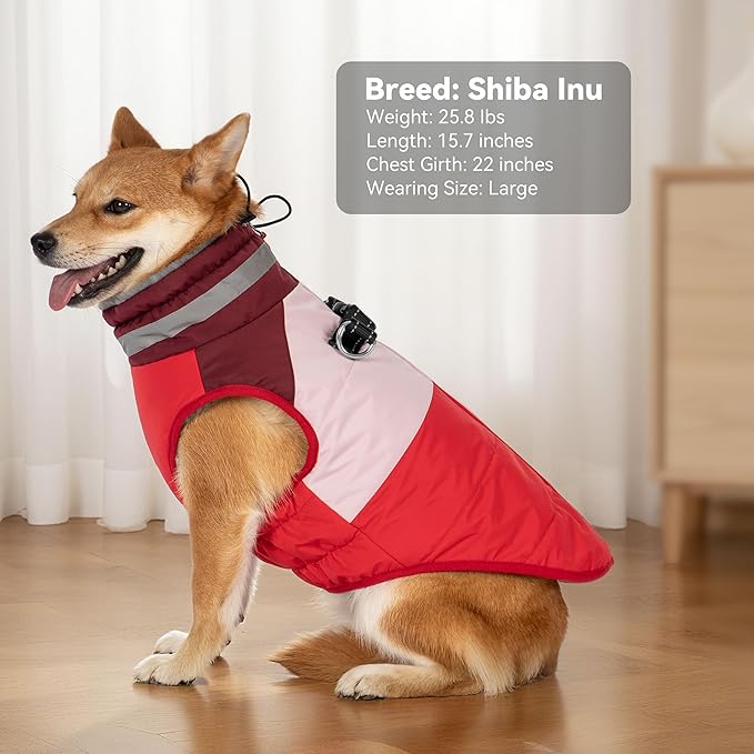 Dog Coats for Medium Dogs, Waterproof Dog Winter Jacket with Harness Built in, Cold Weather Coats, Reflective Zip-up Pet Vest, Warm Fleece Lined Dogs Snowsuit, Red X-Large