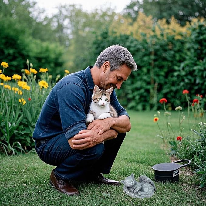 Small Cat Memorial Stone Commemorates Our Lost Fur Baby,Peaceful Sleeping Cat Angel Statue for Garden,Indoor,Pet Grave Markers,and Loss of Cat Sympathy Gift(Gray)