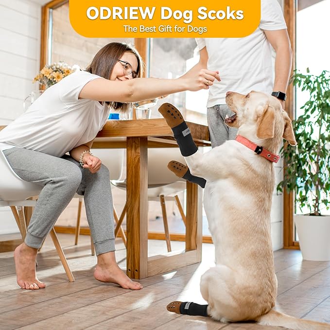 Non Slip Dog Socks to Prevent Licking Paws - Dog Booties for Hardwood Floors Anti Slip - Grippy Socks for Senior Dog - Double Side Paw Protector Prevent Scratching for Hot Pavement. (Khaki, M)
