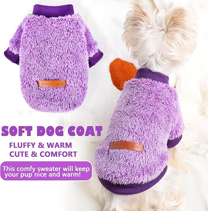 Dog Sweaters for Small Dogs Girl Male Dog, Sweater, Soft Fleece Pet Winter Clothes Boy Girl, Fuzzy Sweatshirts Flannel Jacket Puppy Coat(S,Purple)