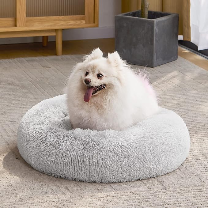 MIXJOY Orthopedic Dog Bed - Comfortable Donut Cuddler Round Bed - Ultra Soft Washable Dog & Cat Cushion (30'', Grey)