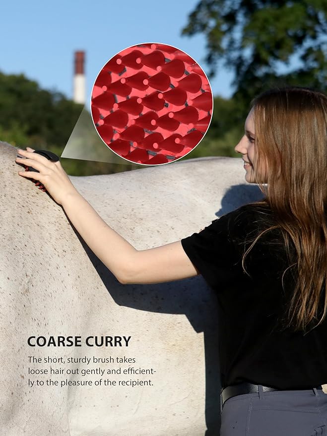 Harrison Howard Horse Grooming Brushes Kit 7 pieces with Organizer Tote Equine Care Series Horse Brush Sets Red