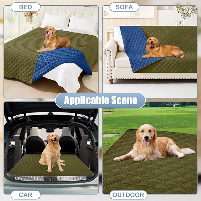 Smiry Waterproof Dog Bed Cover Pet Blanket, Soft Washable Dog Blanket for Furniture Bed Couch Sofa Reversible, Checkered (68"x82", Green/Navy)