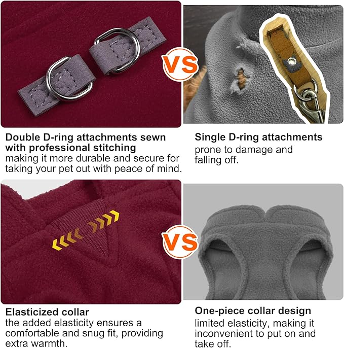 BEAUTYZOO Dog Fleece Vest Sweater Winter Jacket for Small and Medium Dogs with D-Ring Leash Cold Weather Coat Hoodie for XS S M Dogs Boy or Girls, Large