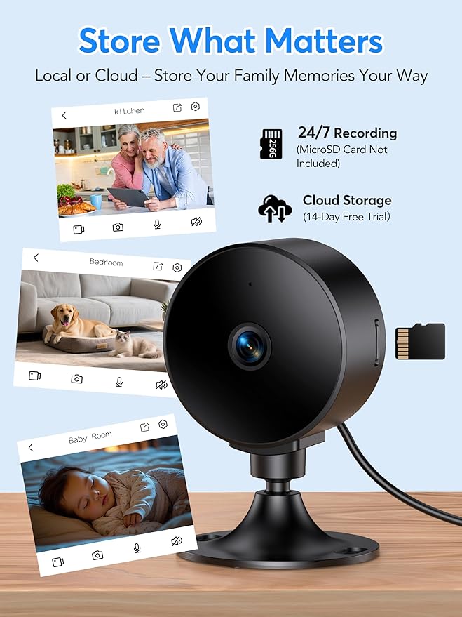 Security Camera Indoor 2K 3MP, Pet & Baby Monitor WiFi Camera with Motion & Sound Detection, Real-Time Alert, Two-Way Audio, Works with Alexa & Google Assistant, Supports 256G SD&Cloud, 2.4GHz
