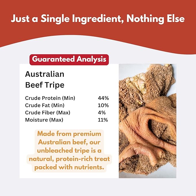 ALFIE'S TREATOS Beef Tripe for Dogs (2.65 oz), Air-Dried Dog Treats for Gut Support, Nutrient Rich Chew & Food Topper, Single Ingredient, Australian Beef, Freeze-Dried Alternative