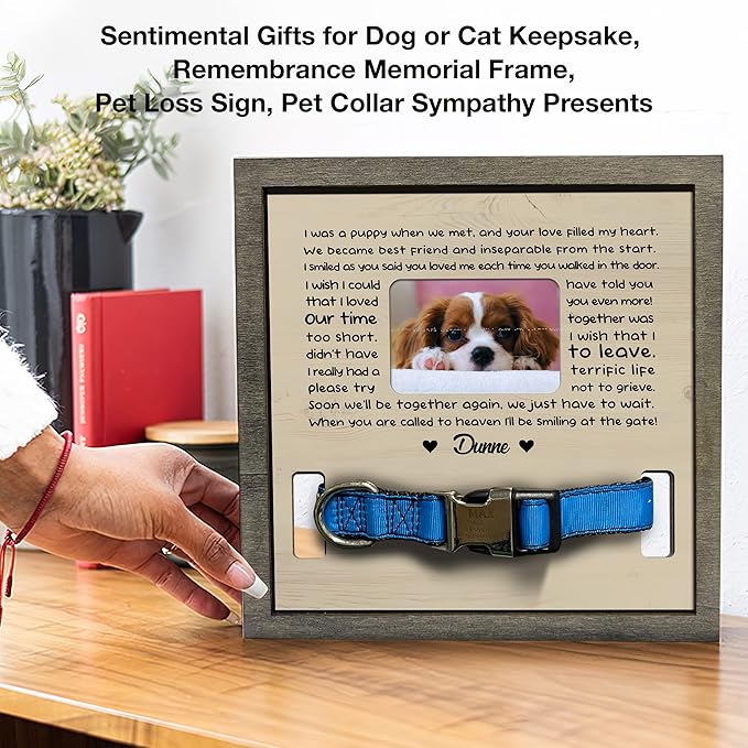 Customized Dog Collar Frame Memorial Pet Loss Sign for Dogs Lovers Gifts from Daughter Sentimental Quote For Someone Who Lost Dogs Keepsake Picture Frame Remembrance Decor Wall Hanging Gifts