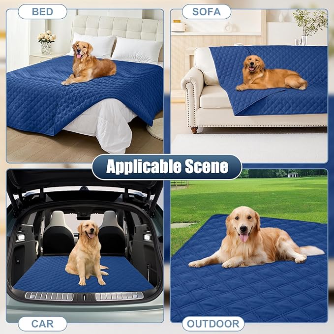 Smiry Waterproof Dog Bed Cover Pet Blanket, Soft Washable Dog Blanket for Furniture Bed Couch Sofa Reversible, Checkered (52"x82", Navy/Navy)