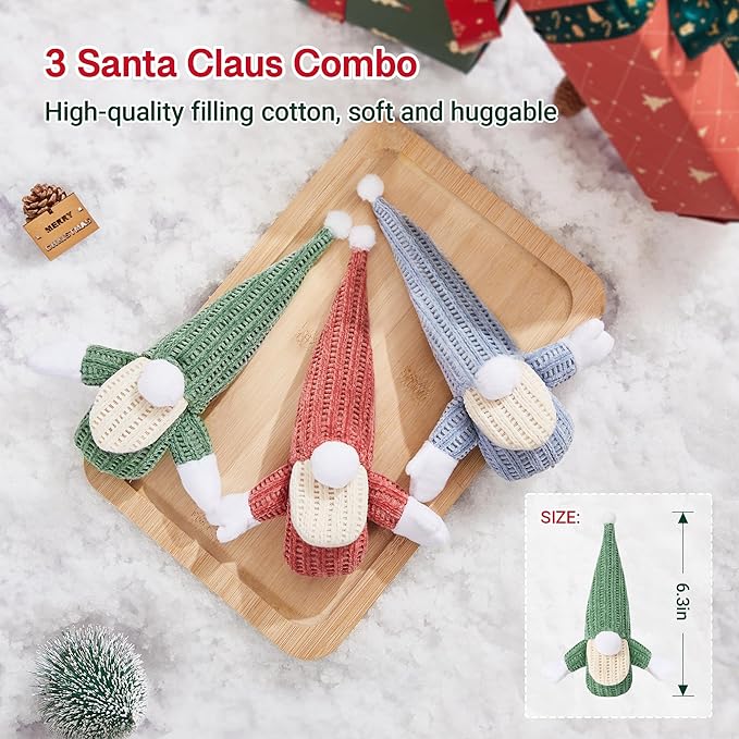 Potaroma Cat Toys 3 Pcs Catnip Crinkle Sound Santa Claus, Soft Durable Teething Material, Interactive Cat Kicker for Indoor Kitten Exercise 8.5 Inches for All Breeds