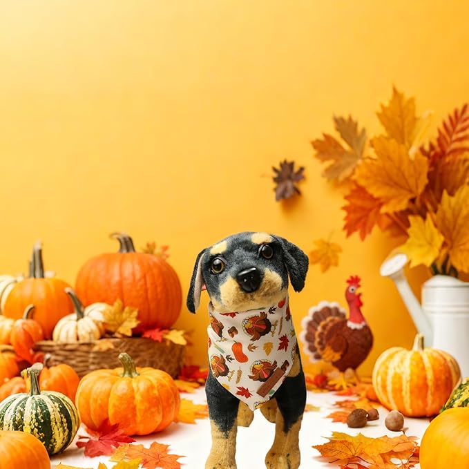 Realeaf Thanksgiving Dog Bandanas 2 Pack,Turkey Pumpkins Fall Stripe Pet Scarf for Boy and Girl, Premium Durable Fabric, Reversible Holiday Bandana for Large and X-Large Dogs Pets