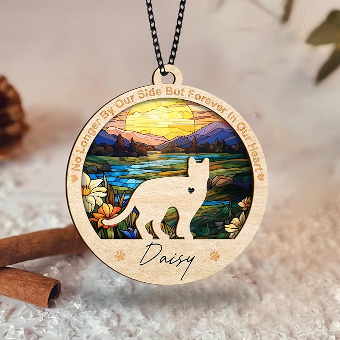 Cat Memorial Ornaments, Christmas Xmas Tree Ornament Window Hanging Car Sympathy Gift for Loss of Pet Bereavement Keepsake Remembrance Gifts for Cat Lovers Holiday Decoration PO235