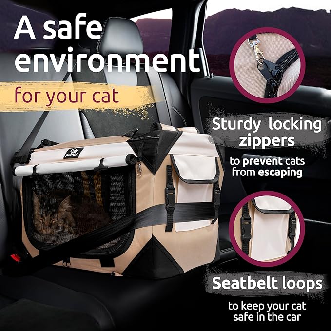 Medium Cat Carrier & Dog Carrier for Most Cats or Small Dog. Soft Sided Pet Carrier for Travel. Collapsible, Portable with Soft Bed, Top & Side Loading, Locking Zippers, Puppy Crate & Kennel