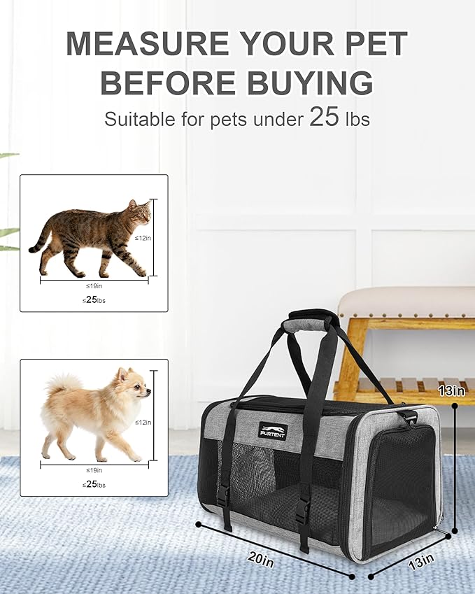 Soft-Sided Large Cat Carrier for 2 Cats, Spacious Foldable Pet Travel Carrier for Large Cats up to 25 Lbs, Double Cat Bag with Shoulder Strap, 20x13x13 Inch, Fits Maine Coon and Small Dogs, Grey