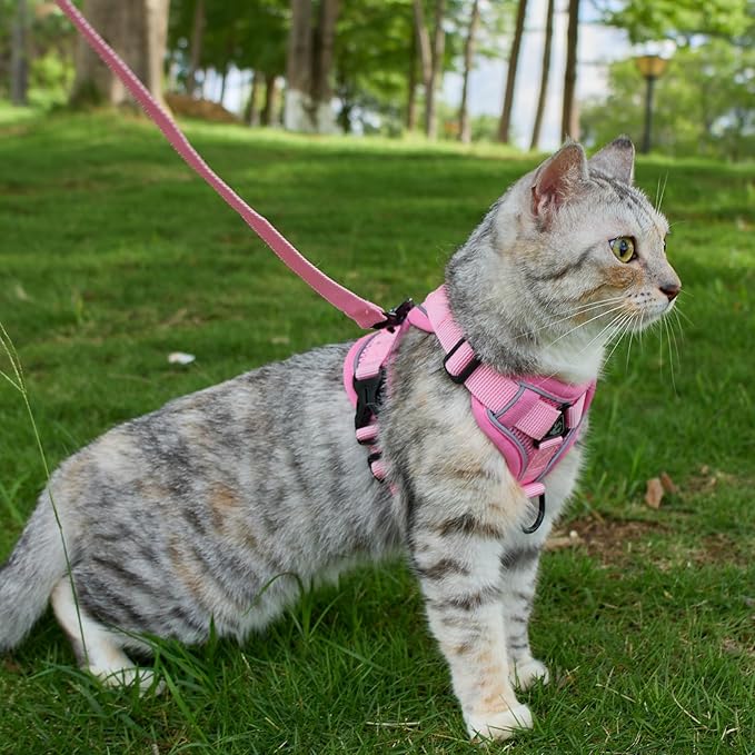 Cat Harness and Leash Set Escape Proof Tactical Small Kitten Harness Emotional Support Cat Vest, Pink, S