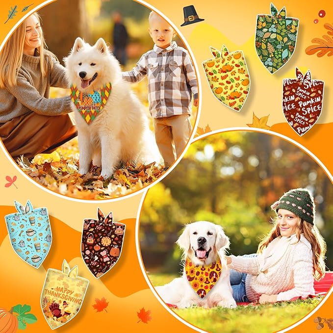 60 Pcs Fall Thanksgiving Dog Bandanas Bulk Adjustable Dog Scarves Pumpkin Turkey Puppy Bandanas Autumn Pet Neckerchief Washable Holiday Bandana for Small Medium Large Dog Pet Grooming Accessories