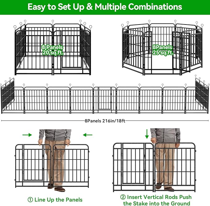 Dog Playpen Outdoor 8 Piece Panels Heavy Duty Dog Fence 32" Height with Thick Pipe Anti-Rust with Doors Portable for RV Camping Yard, Total 18FT, 25 Sq.ft, Snowy Black