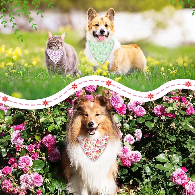 120 Pcs Floral Dog Bandanas Bulk Adjustable Floral Puppy Scarves Pet Bandana Washable Flower Puppy Grooming Bandana for mall Medium Large Breed Dog Cat Pet Grooming Accessories