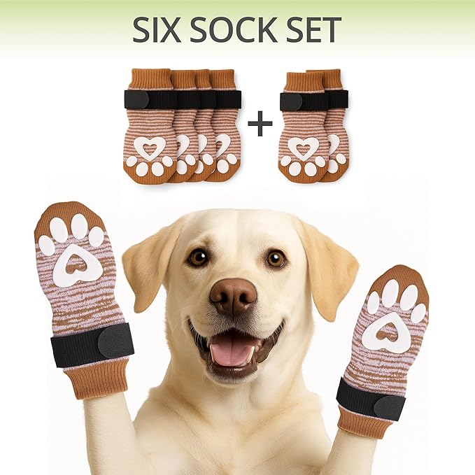 Non-Slip Dog Socks for Hardwood Floors - 6-Pack | Anti-Slip Toes to Prevent Licking Paws, Add Grip, and Provide Paw Protection | for All Ages and Senior Dogs - XL