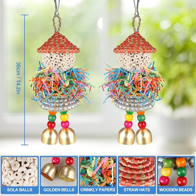 BBjinronjy 2PCS Bird Toys Parrot Foraging Shredder Hanging Toys Sola Balls with Bell for Small Parrots Parakeets Cockatiel Conures Love Birds Budgie Cage Toy