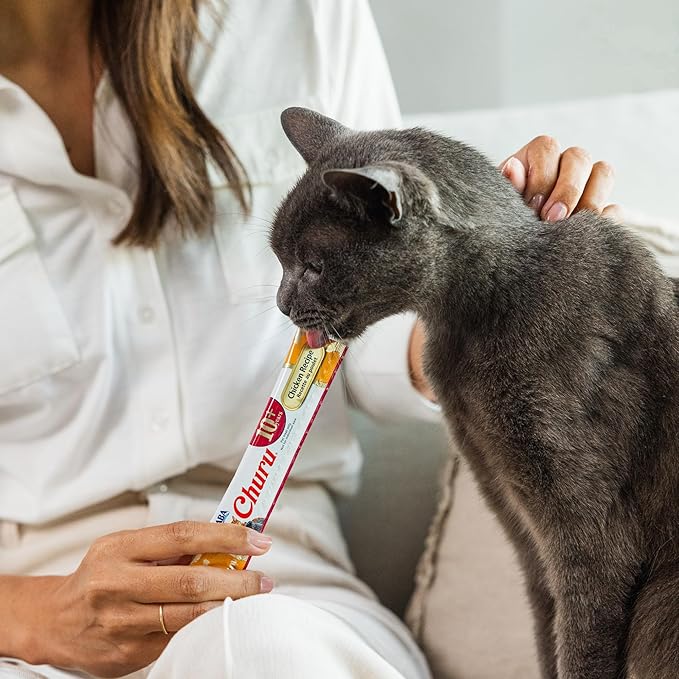 INABA Churu for Senior 10+, Creamy Lickable Cat Treats with Taurine, Vitamin E & C, 0.5 Ounces Each, 60 Tubes, Tuna & Chicken Variety