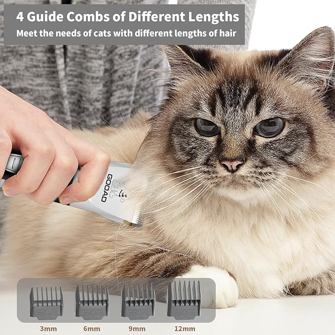 Goood Cat Clippers for Matted & Long Hair, Low Noise Paw Trimmer, Quiet Pet Hair Clippers (White)