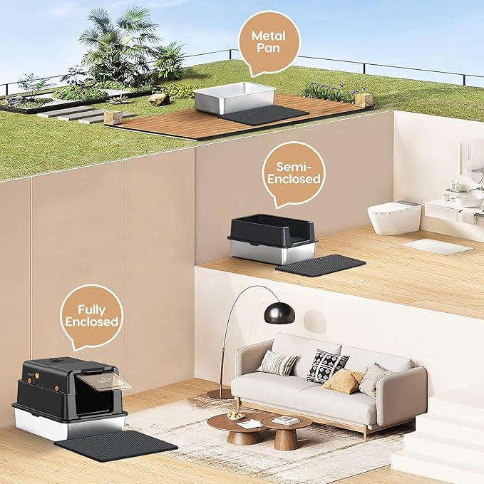 L8 Max-XXXL Stainless Steel Litter Box with Lid, Extra Large Enclosed Metal Cat Box for Large & Multi-Cats, Odor Control-Cat Litter Deodorizer, High Sided Enclosure with Scoop&Mat, Anti-Leakage-Black