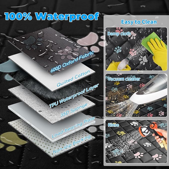 URPOWER Back Seat Extender for Dogs - Hard Bottom Dog Car Seat Cover Holds 400 lbs, Waterproof Dog Hammock Dogs Bed for Cars, SUVs & Small Trucks, Pet Backseat Protector with Mesh Window & Large Space