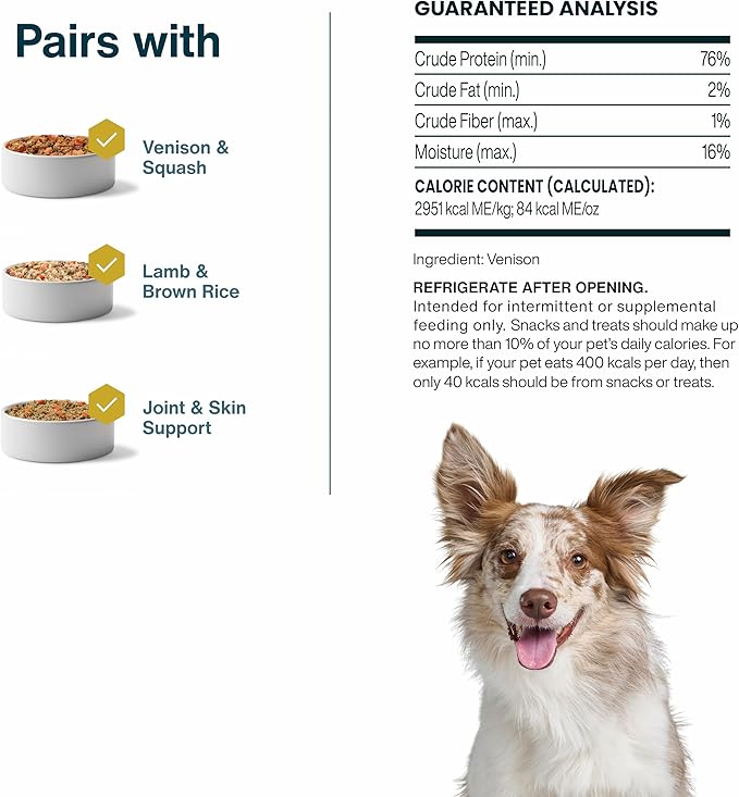 JustFoodForDogs Venison Dog Treats, Single-Ingredient Healthy Dog Treats, Made in The USA, 5 oz