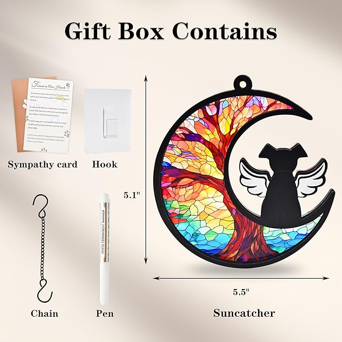 Dog Memorial Gifts for Loss of Dog, 2-Layer DIY Dog Angel Memorial Suncatcher with Sympathy Card, Pet Memorial Gifts for Dogs, Loss of Dog Sympathy Gift (Life Tree)