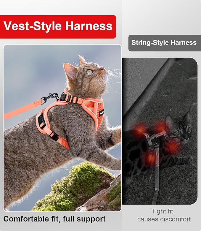 Cat Harness and Leash for Walking Escape Proof Soft Adjustable Cat Leash Breathable Comfortable Vest Easy to Wear Kitten Harness for Outdoor Travel Orange XS