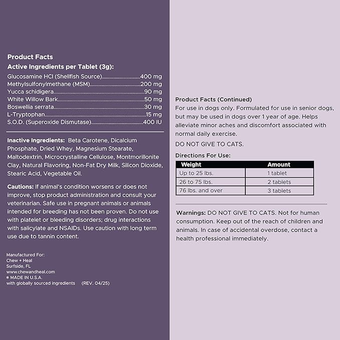 Mobility and Vitality Supplement for Senior Dogs - 120 Tablets for Senior Dog Wellness and Pain Reliever - Made with Glucosamine, MSM, Yucca, and More for Hip and Joint Support - Made in the USA