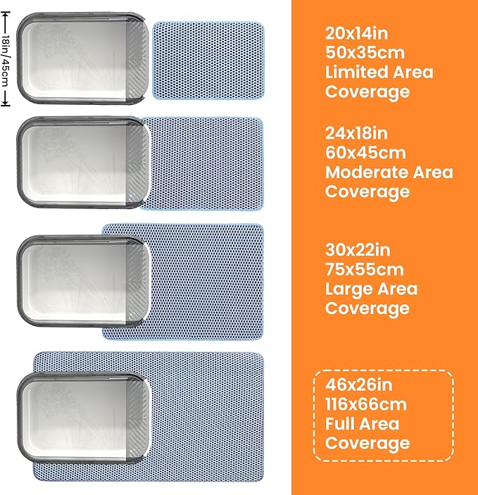 Jumbo Cat Litter Mat, 46x26 Inches Double Layer Honeycomb Litter Trapping Mat, Non Slip Waterproof Urine Proof Extra Large Cat Litter Box Mat, Kitten Supplies and Essentials, XXL, Blue