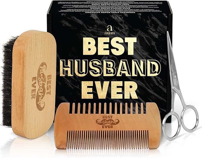 Gifts for Husband - Beard Kit for Men Grooming and Care with Brush, Comb, Scissors & Storage Bag - Husband Birthday Gift Ideas, Fathers Day Birthday Gifts for Men, Beard Growth Kit