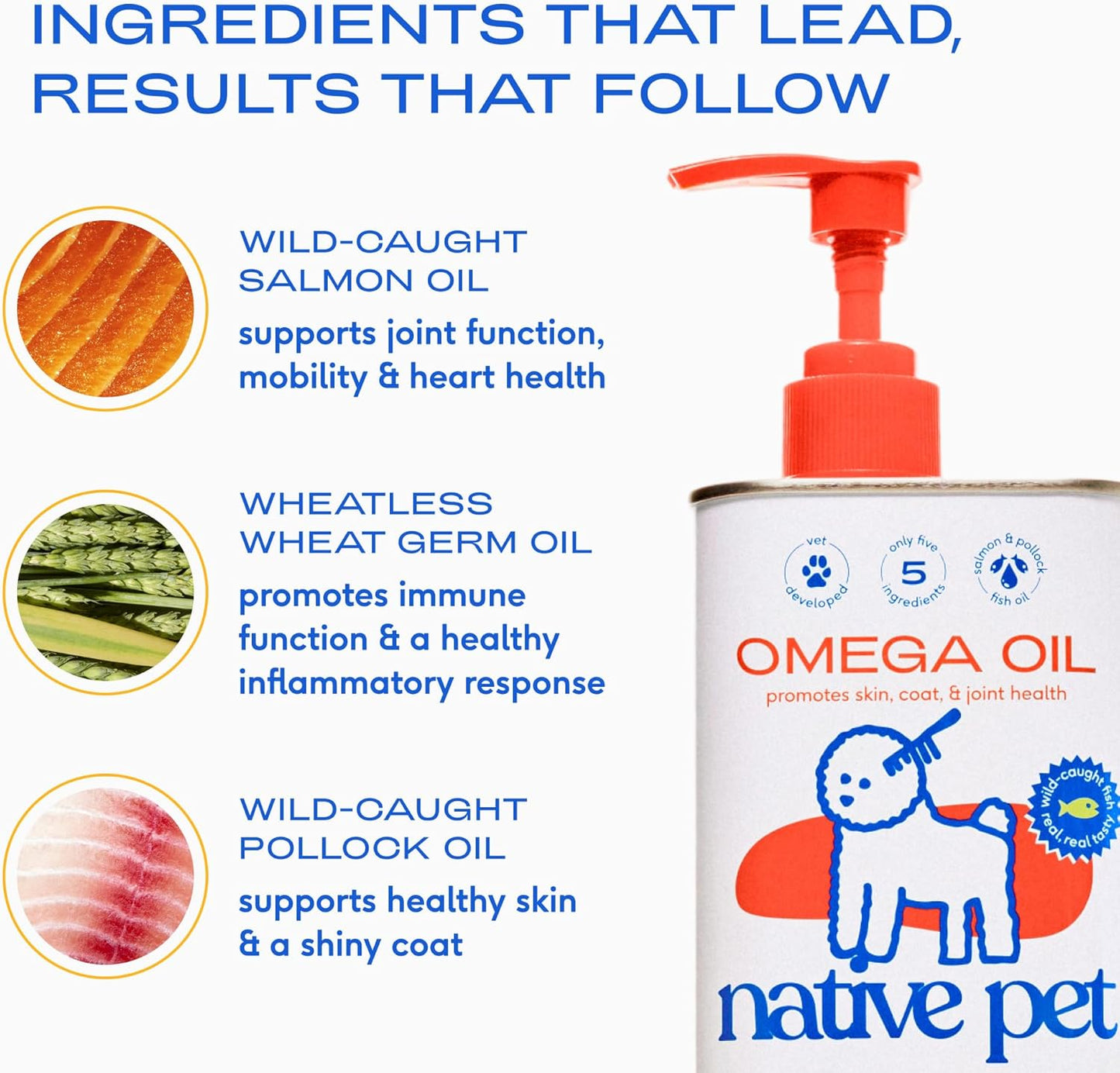 Native Pet Omega 3 Fish Oil for Dogs & Cats - Promotes Healthy Skin, Shiny Coat, & Strong Joints - Made with Wild Alaskan Salmon Oil for Dogs – Tasty, Fast-Absorbing Omega 3 6 9 Liquid Supplement- 8oz