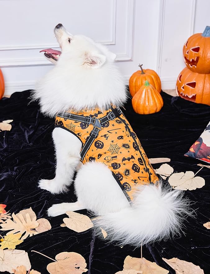 Aiboria Dog Jackets Windproof Outfit Coat Dog Vest Harness Puppy Warm Jacket Halloween Orange M