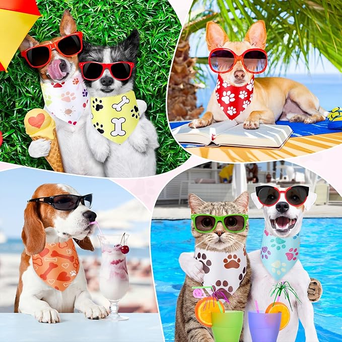 Abbylike 100 Pcs Paw Print Dog Bandanas Bulk Soft Triangle Kerchief Bibs Scarf Set for Pets Dogs Walking Photo Props Pets Shops Adoption Events Halloween Gifts Party Costume (25.6 x 17.7 x 17.7 Inch)