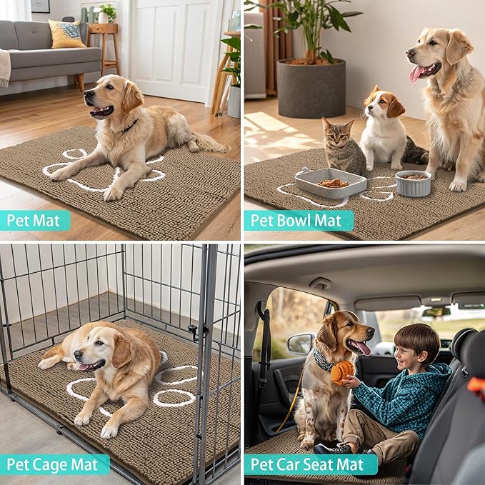 Smiry Dog Door Mat for Muddy Paws, Absorbent Dirt Trapper Non Slip Quick Dry Washable Chenille Mat for Mud Dogs, Entry Rug for Indoor and Outdoor (47x32 Inches, Camel)